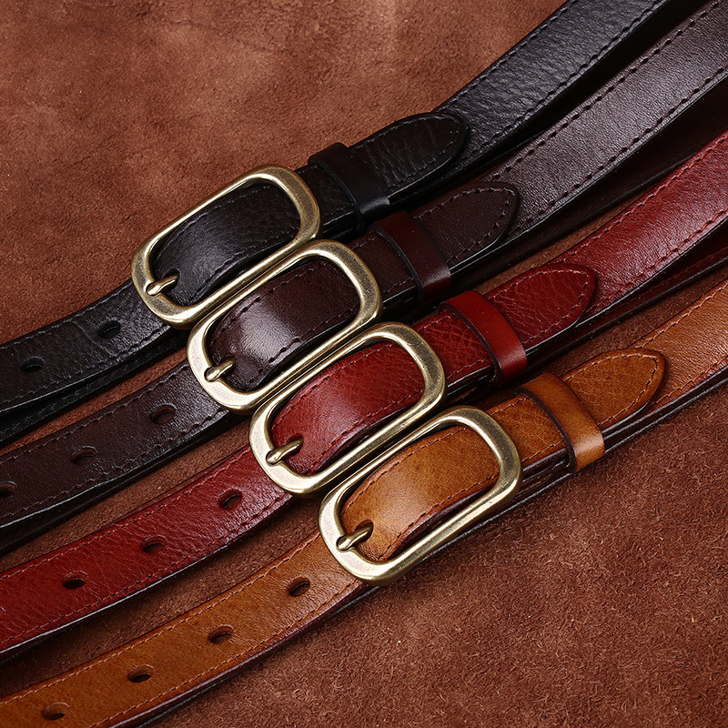 2.3CM宽复古时尚个性装饰车线设计女款真皮皮带头层牛皮牛仔腰带