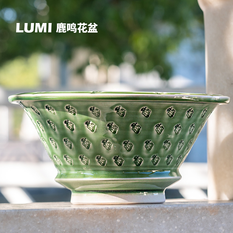 鹿鸣 高颜值17cm超大口径国潮卡通手工印章冰裂群生拼盆绿植花盆