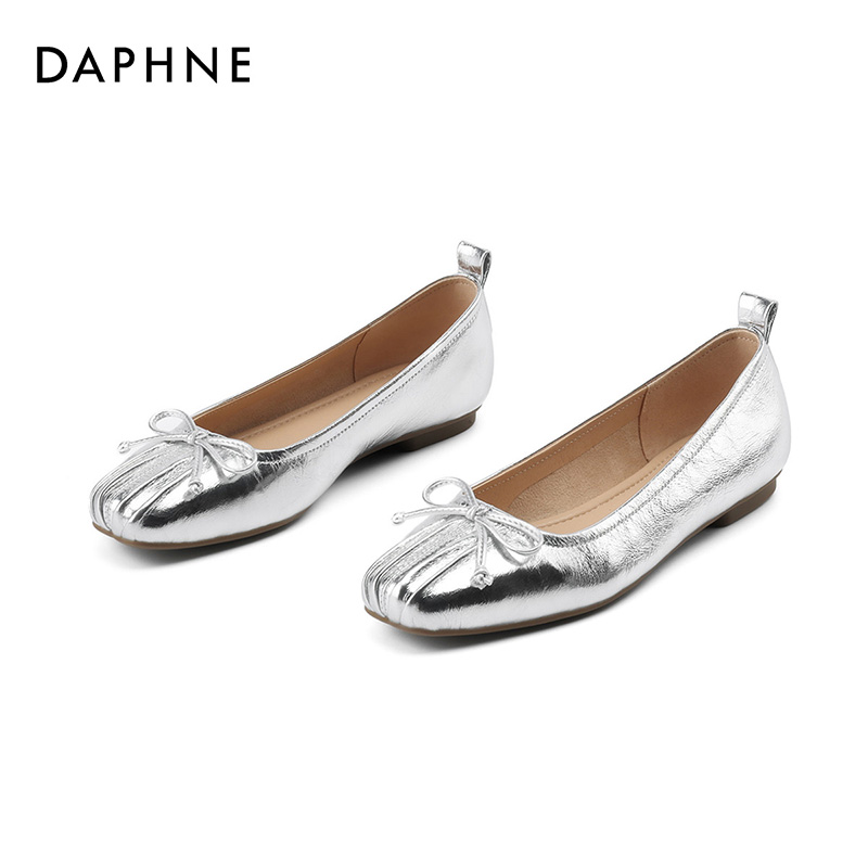 蝴蝶结平底女鞋2023新款秋配裙子银色温柔仙女单鞋