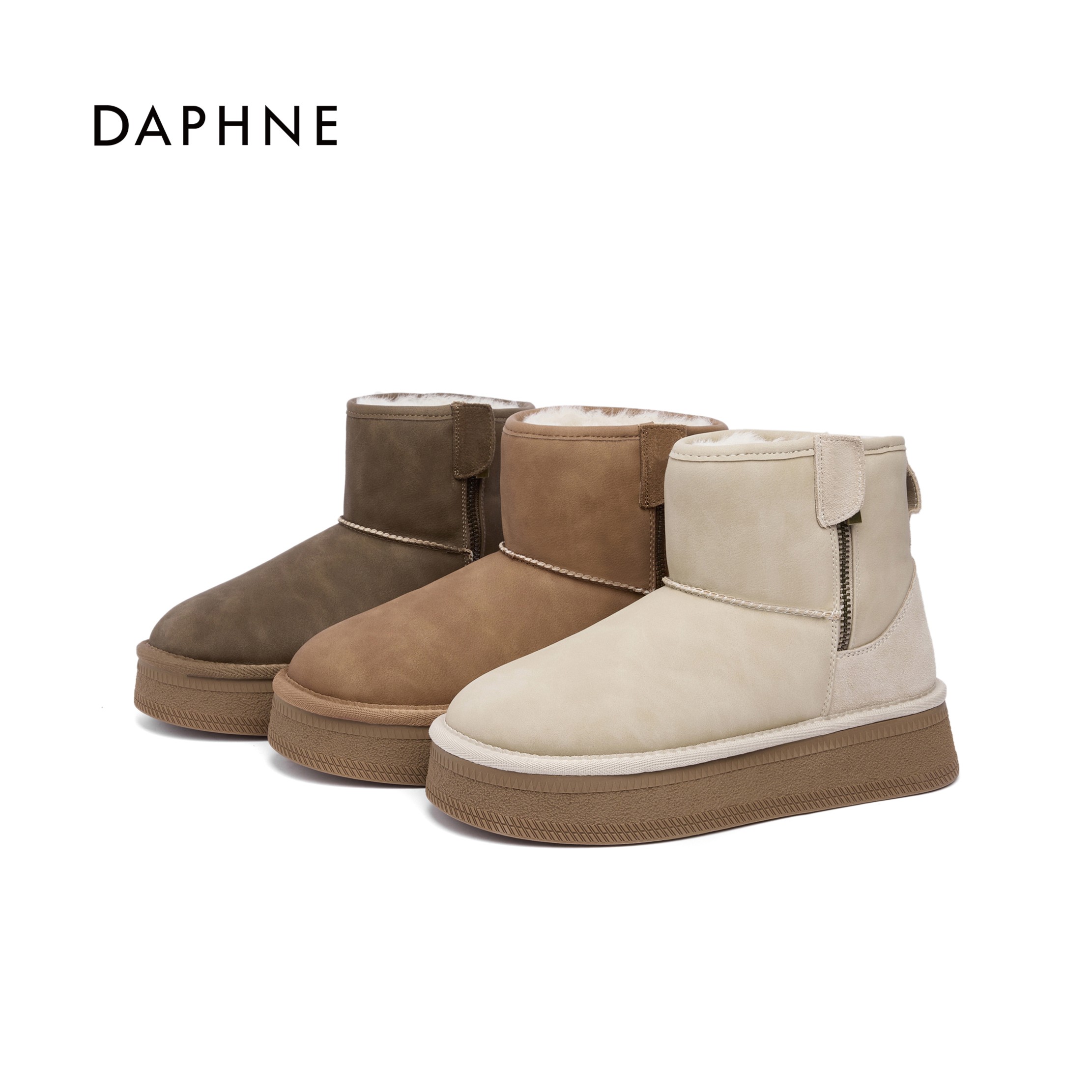 达芙妮官方正品雪地靴女舒适加厚棉鞋新款秋冬加绒雪地靴休闲经典