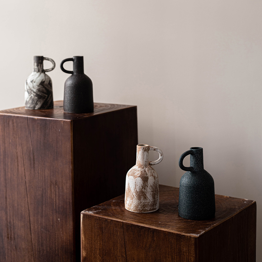 侘寂风单耳提壶小花器手工复古陶瓷摆件书房餐桌家居装饰干花花插