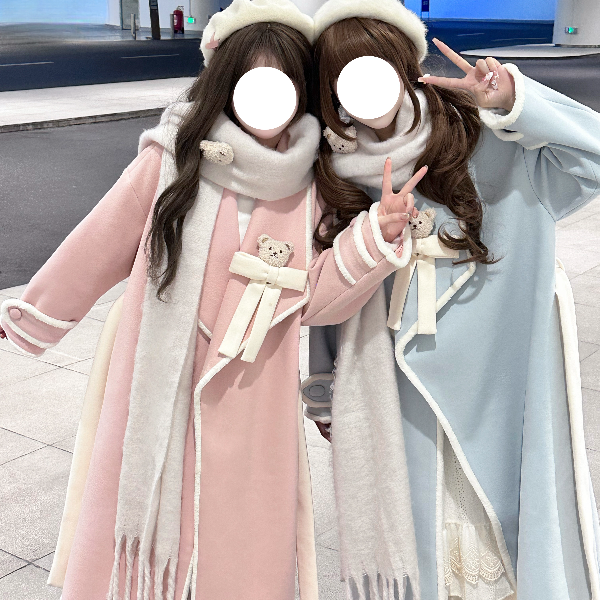 桔梗house 雪落之时 【现货】冬季小熊日常通勤甜美围巾长款大衣