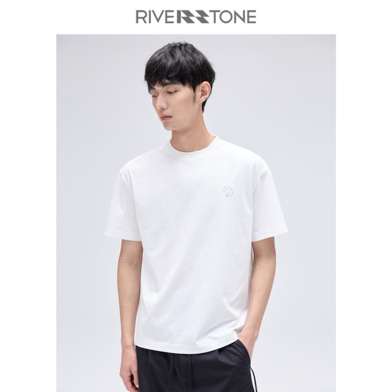 Riverstone流石男装夏天凉感白色短袖T恤2024新款夏季薄款潮