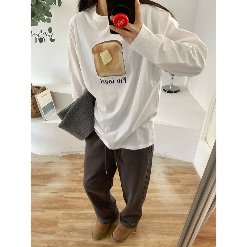 黄油吐司长袖T恤 2024秋季新款韩版休闲长袖上衣1527