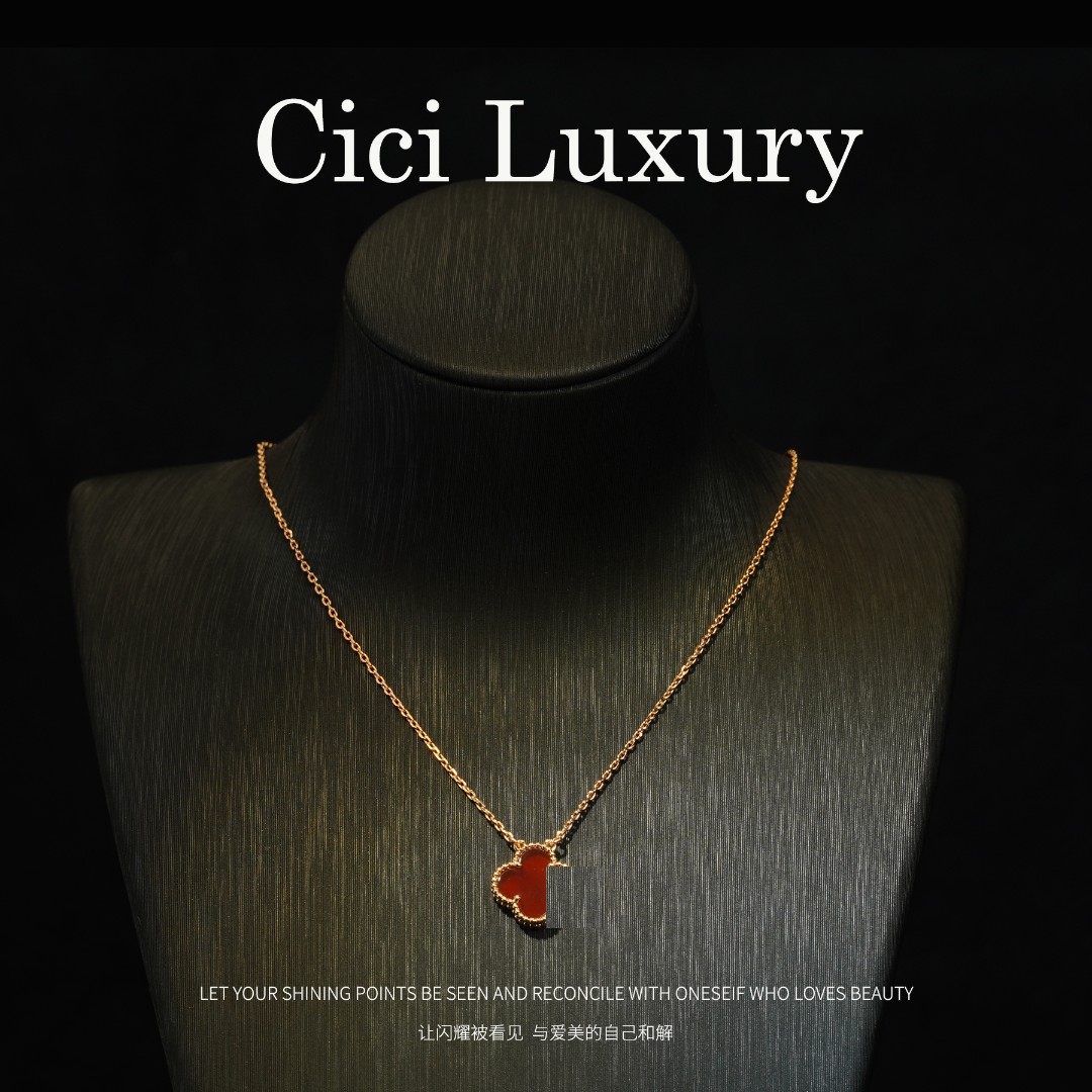 Cici  轻奢项链XL-1017红色五花镶嵌单花坠链气质百搭