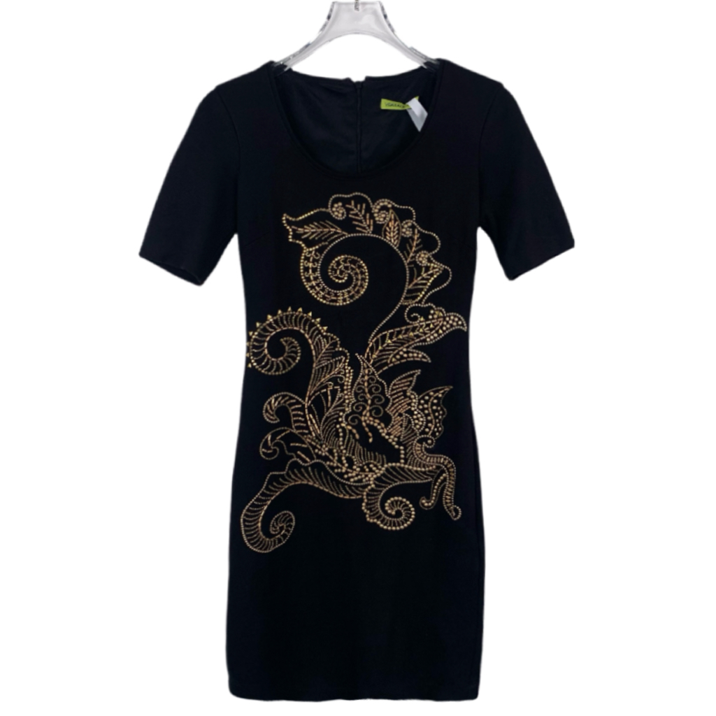95新 VERSACE/范思哲 烫钻图案设计短袖连衣裙/009745