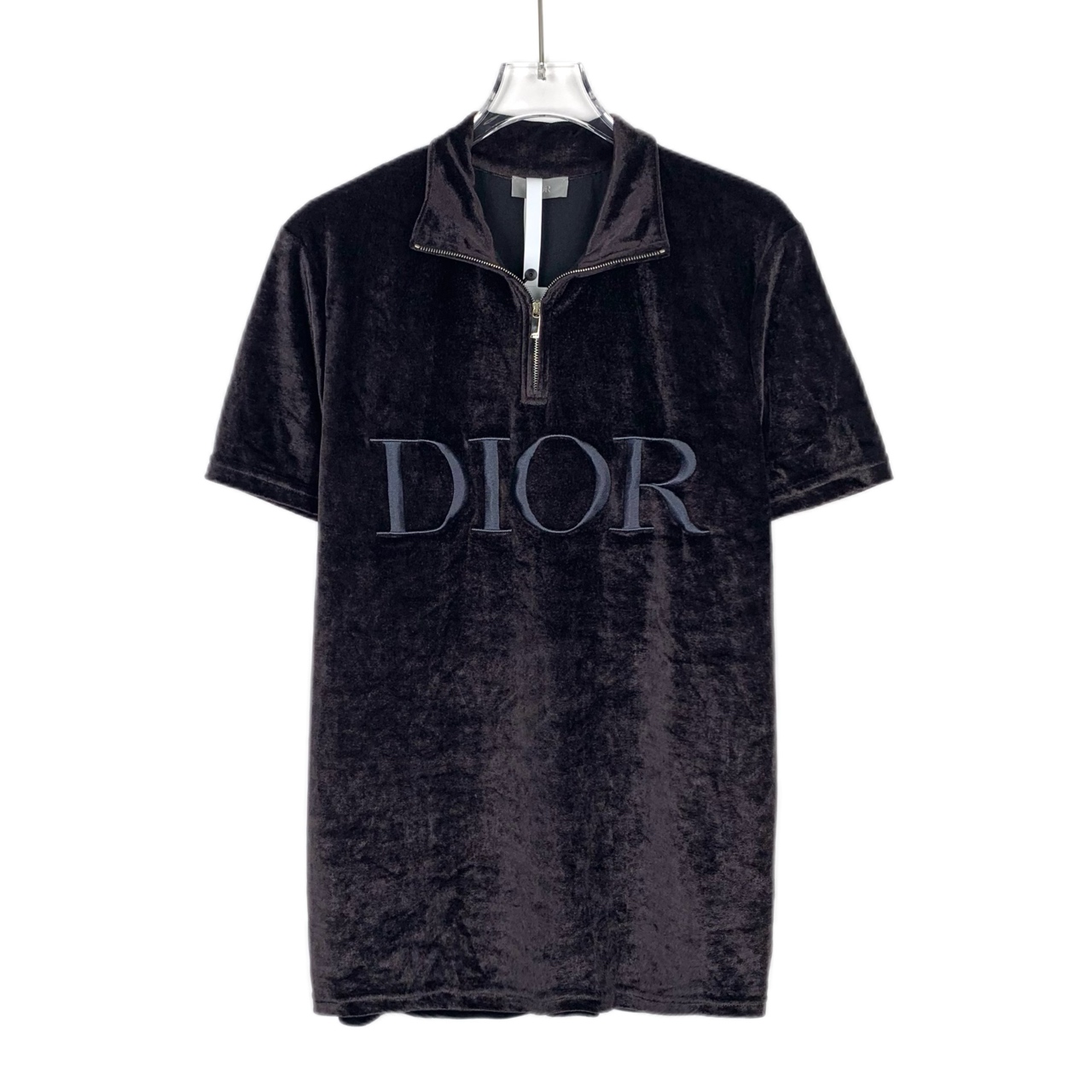 99新 DIOR/迪奥 刺绣半拉链绒面黑棕色Polo衫/016440