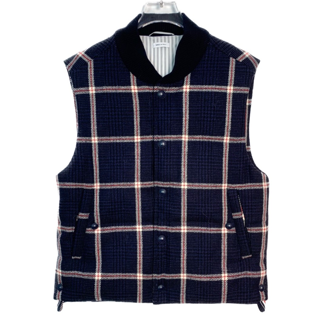 99新 THOMBROWNE 藏蓝色毛呢针织马甲/95新/006826