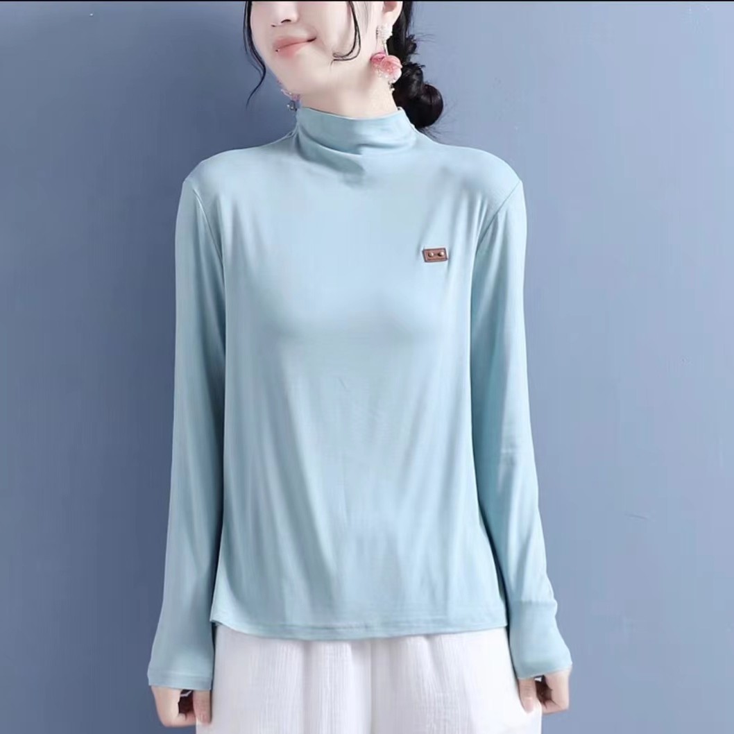 百搭时尚半高领秋冬修身薄款春秋春季打底衫长袖纯色宽松休闲保暖