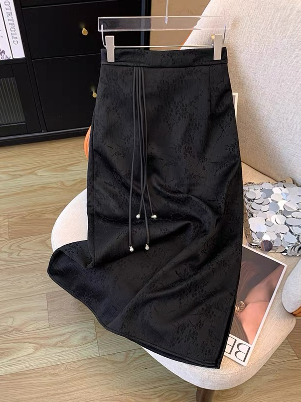 【卷珠帘】显瘦半身裙女春装新款高腰a字中长裙国风裙常熟新中式