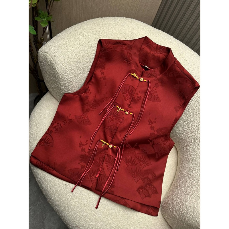 【展颜】2025新中式春秋款立领无袖上衣女装复古中国风提花马甲女