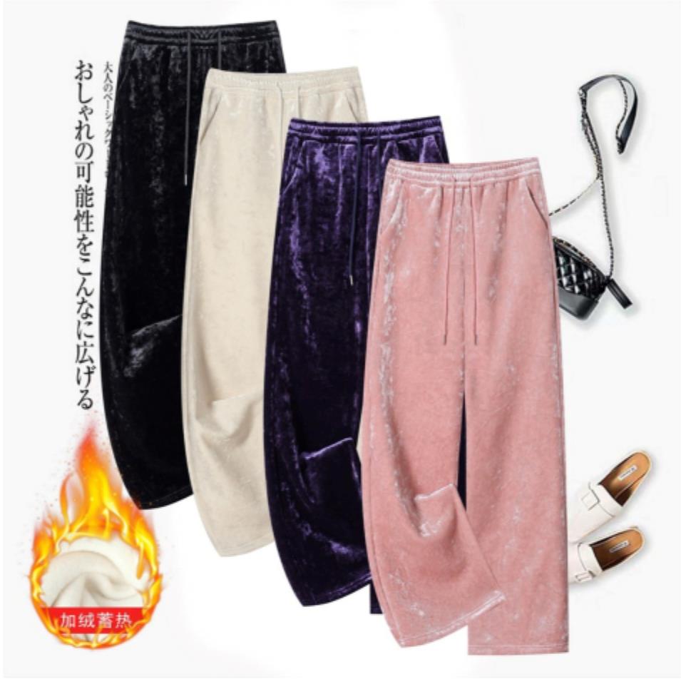 【云馨】加绒加厚中国风纯色阔腿裤新中式冬款高腰宽松显瘦直筒裤