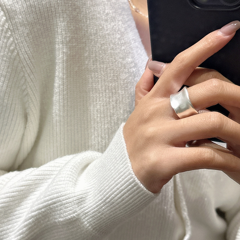 925银戒指 8-15港码.极简松本同款不规则磨砂开口戒指惠奈博主ins