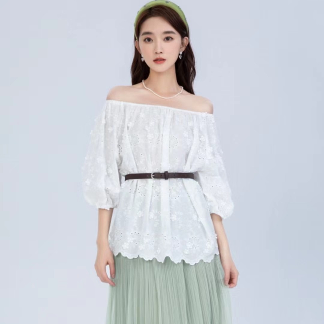 【39-69】 紫秘专场 气质刺绣花朵衬衫(NO退NO换）谨慎下单蕾丝白色