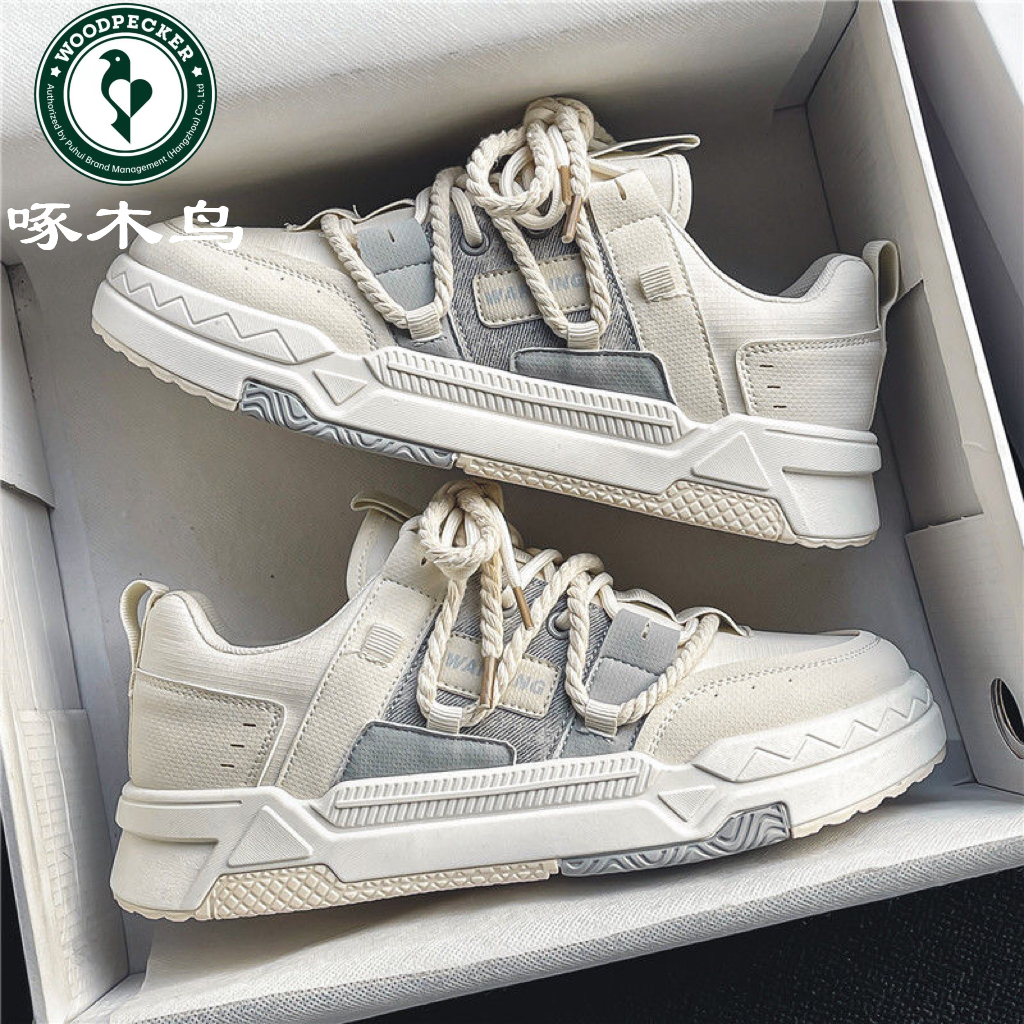 【正品】啄木鸟男鞋透气帆布鞋潮流鞋子百搭学生鞋厚底运动休闲板鞋