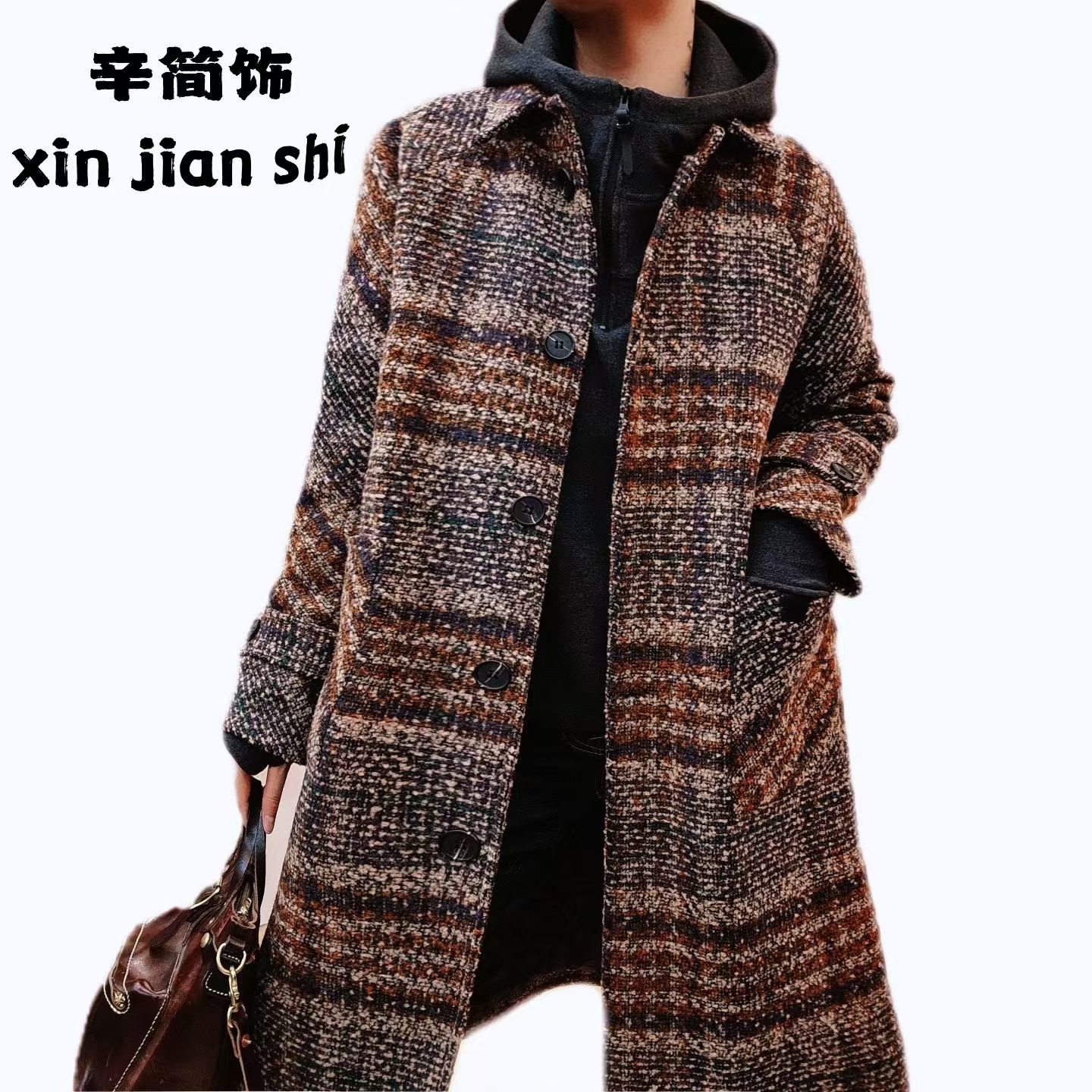 【简简推荐】-秋冬加棉宽松休闲韩版毛呢大衣 8818