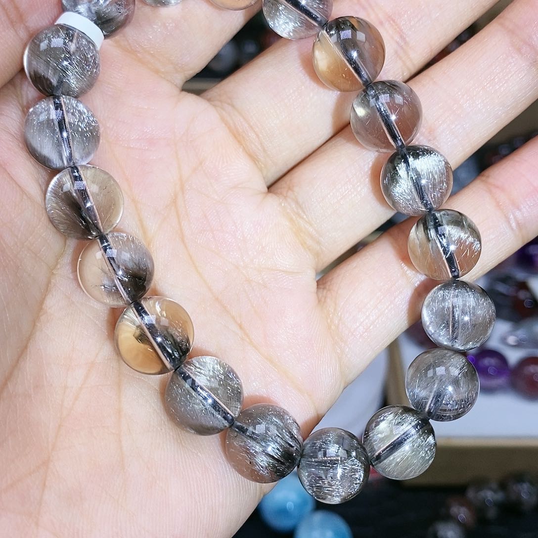 水晶手串未镶嵌黑银钛