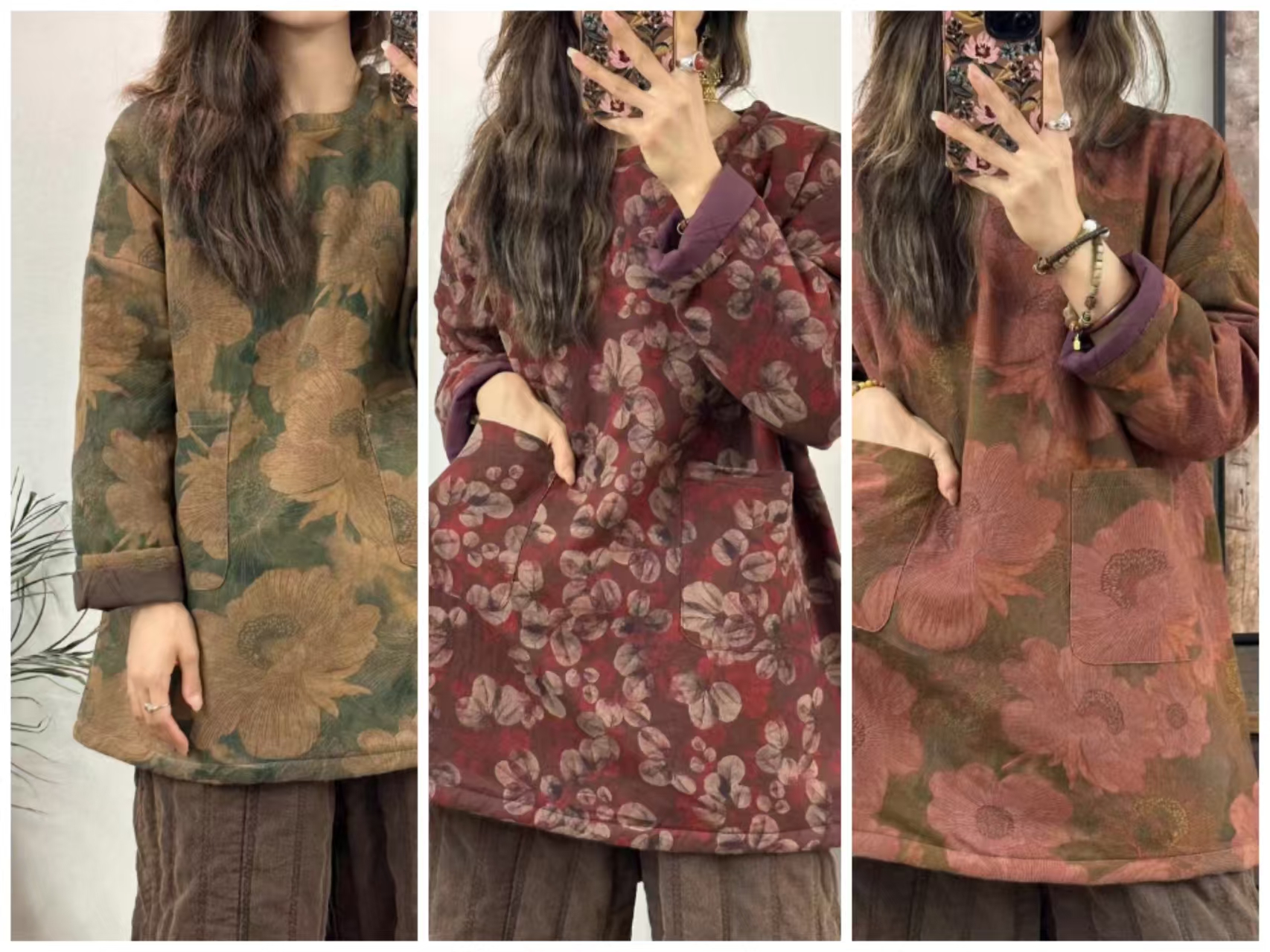 【小雨原创】3051亚麻套头休闲棉服(衣长79，胸围130）