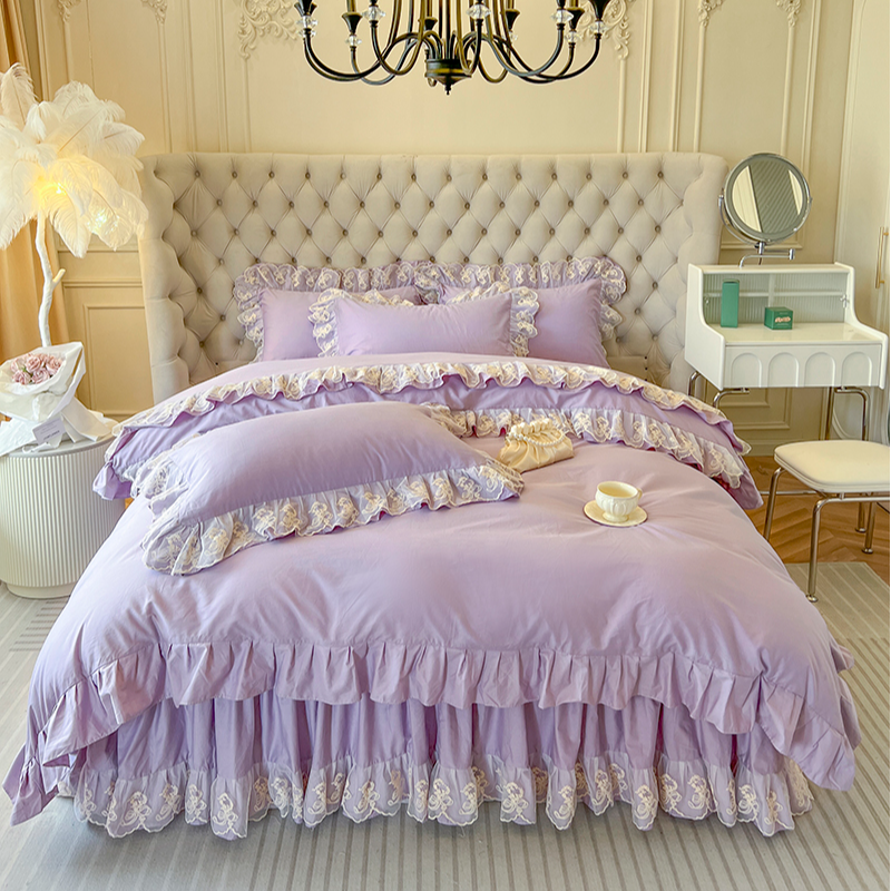 【高品质】13372韩版全棉四件套纯棉床裙公主风荷叶边被套床品