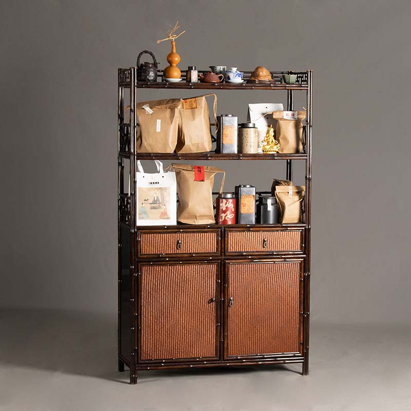 紫竹大号书柜 茶室会所书房用收纳柜 古典茶柜竹制茶叶茶器置物架