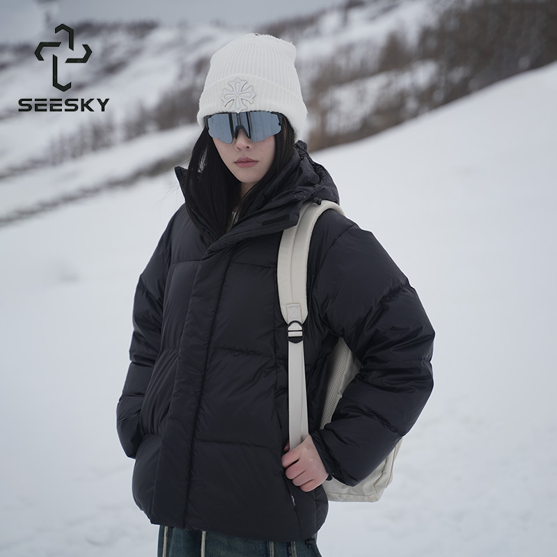 SeeSky羽绒服冬季90白鸭绒男女户外加厚连帽防风防寒保暖外套8808