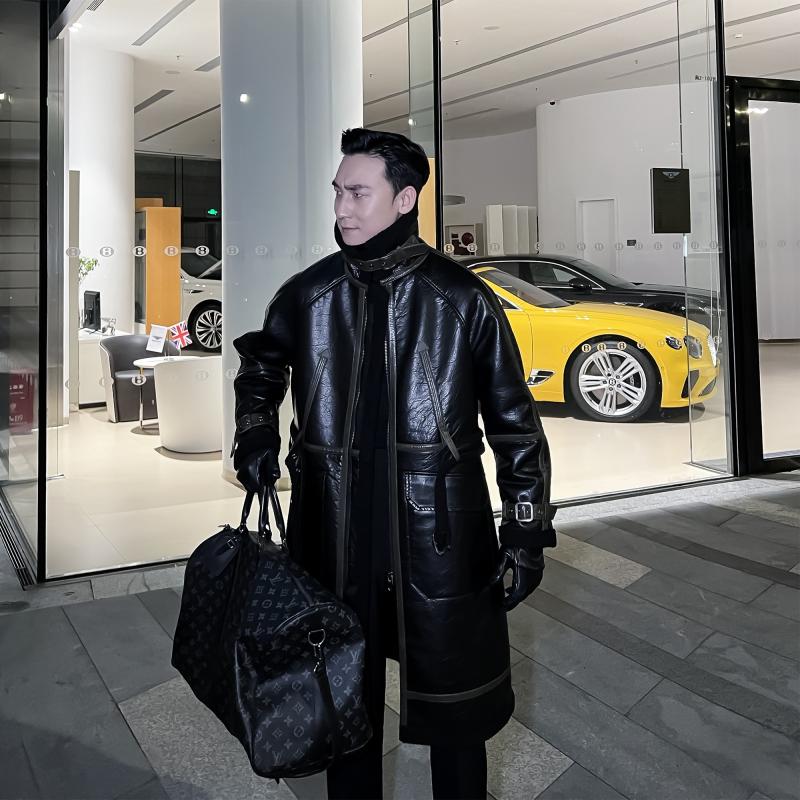 【DAIO ETHAN】原创设计秋冬男中长款羊羔毛外套高级皮毛一体皮衣