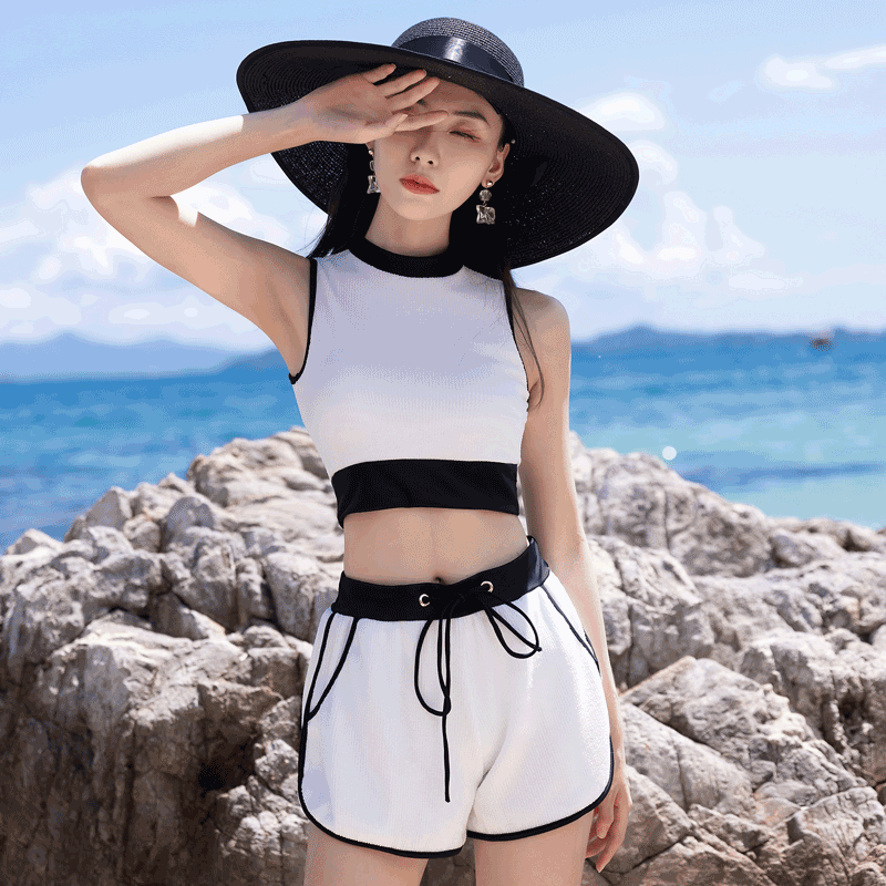 2023新款女泳衣分体背心平角三件套遮肚显瘦聚拢时尚运动保守温泉