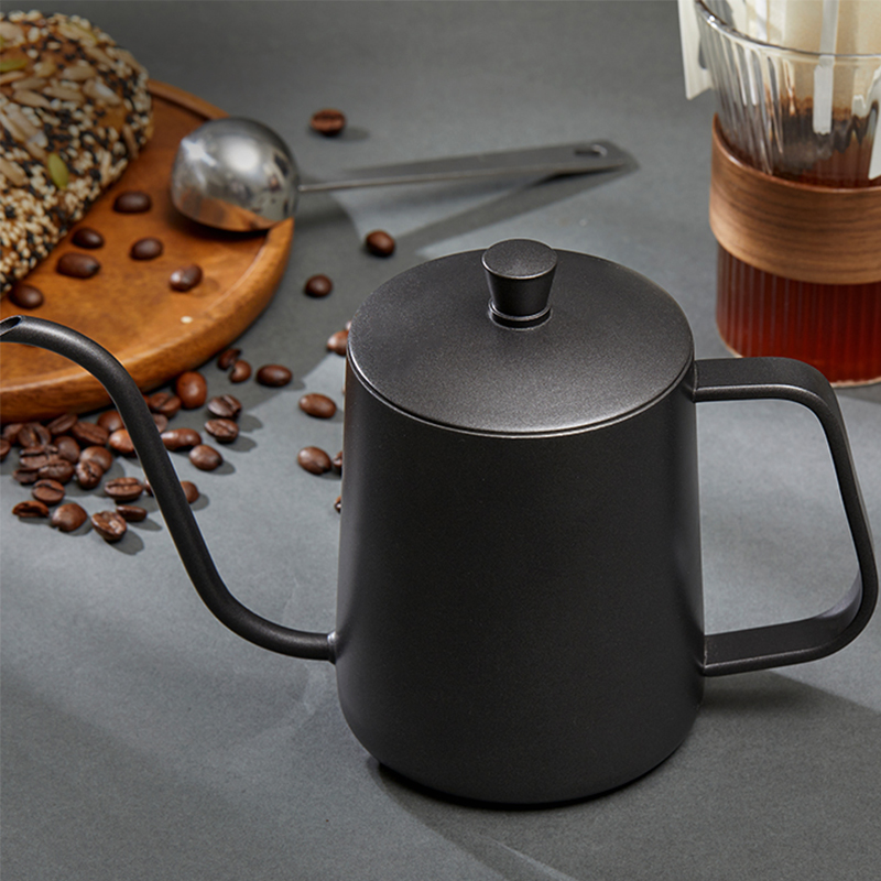 KM咖啡手冲壶家用滴滤咖啡挂耳壶304不锈钢砂黑长嘴壶砂白细口壶