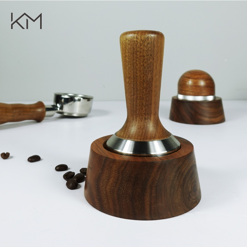 KM咖啡压粉锤座套装实木压粉器垫意式咖啡机家用收纳座