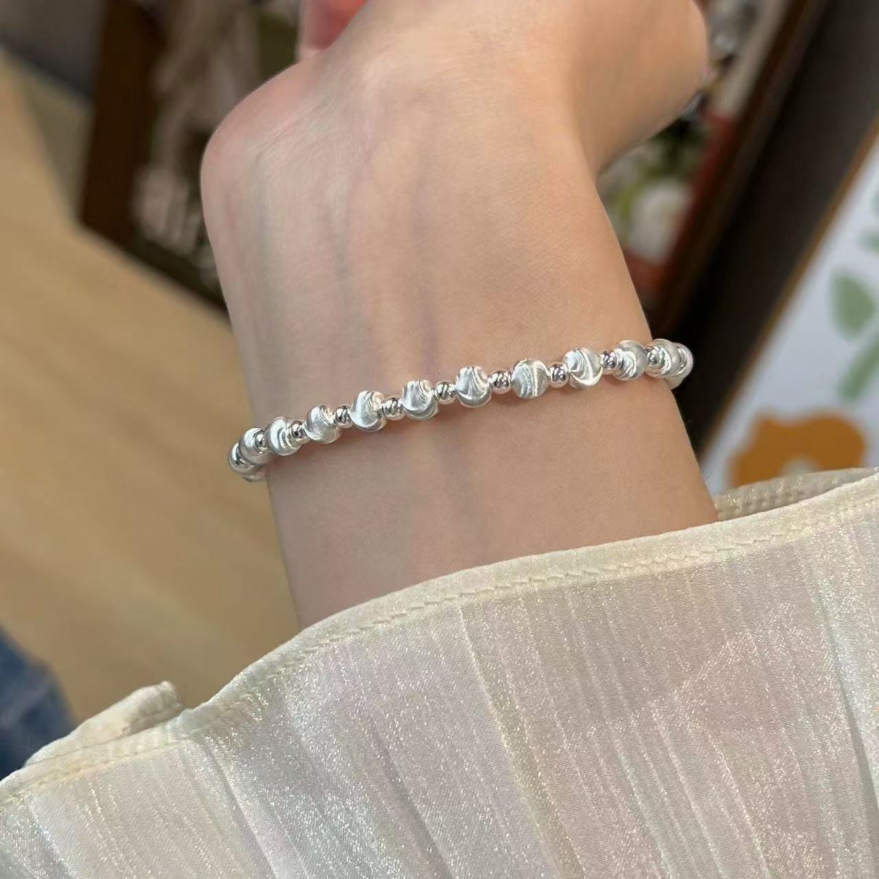 素银拉丝串珠手链28458