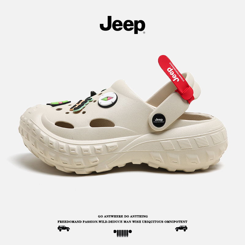 JEEP/吉普男款夏季户外防滑软底增高透气踩屎感沙滩凉鞋男