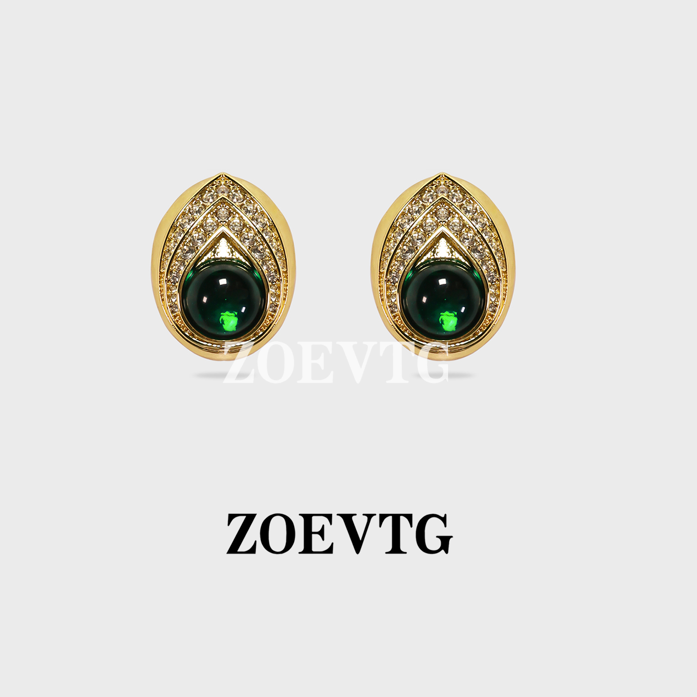 铜合金耳饰 镀K金耳饰 凤凰羽翎】A&S中古vintage绿水滴耳钉耳1058