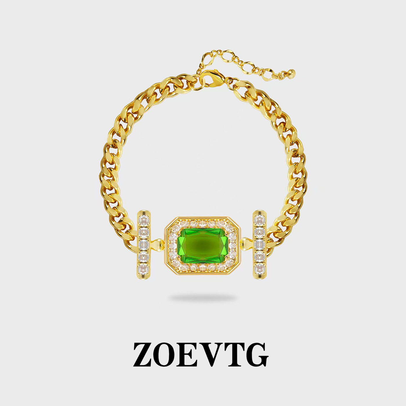 铜合金手链 雅绿方糖】西洋中古轻奢感平替好物精致中古手链1107