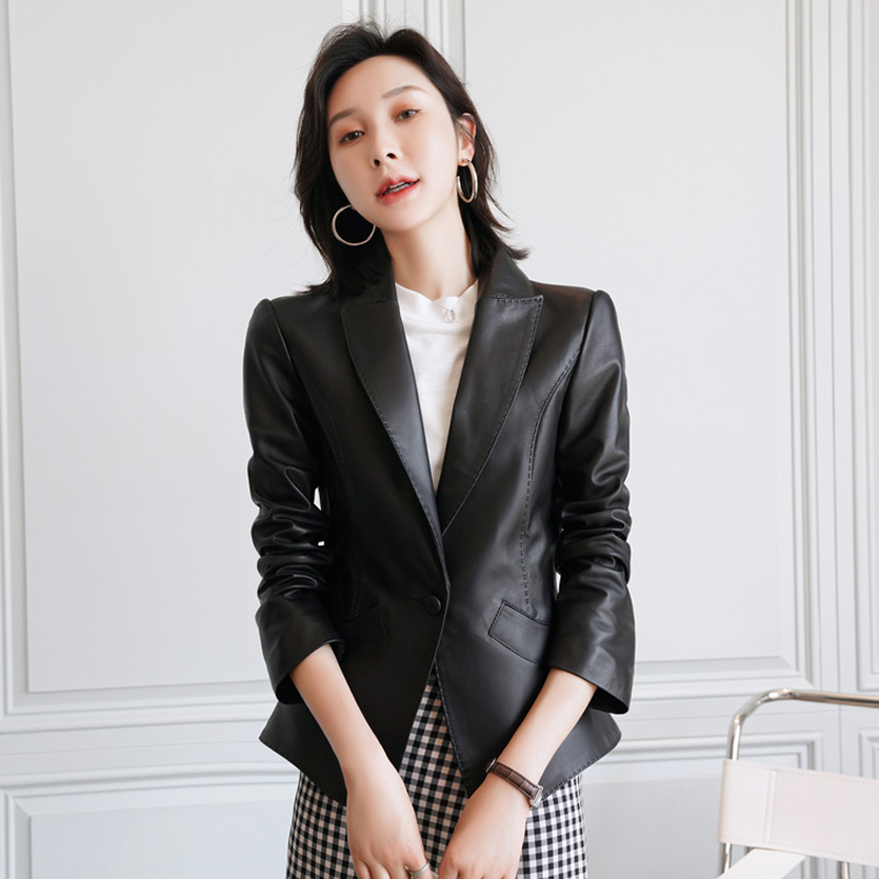 F火苗  7901外套小西装春款海宁短外套头层绵羊皮时尚修身高级