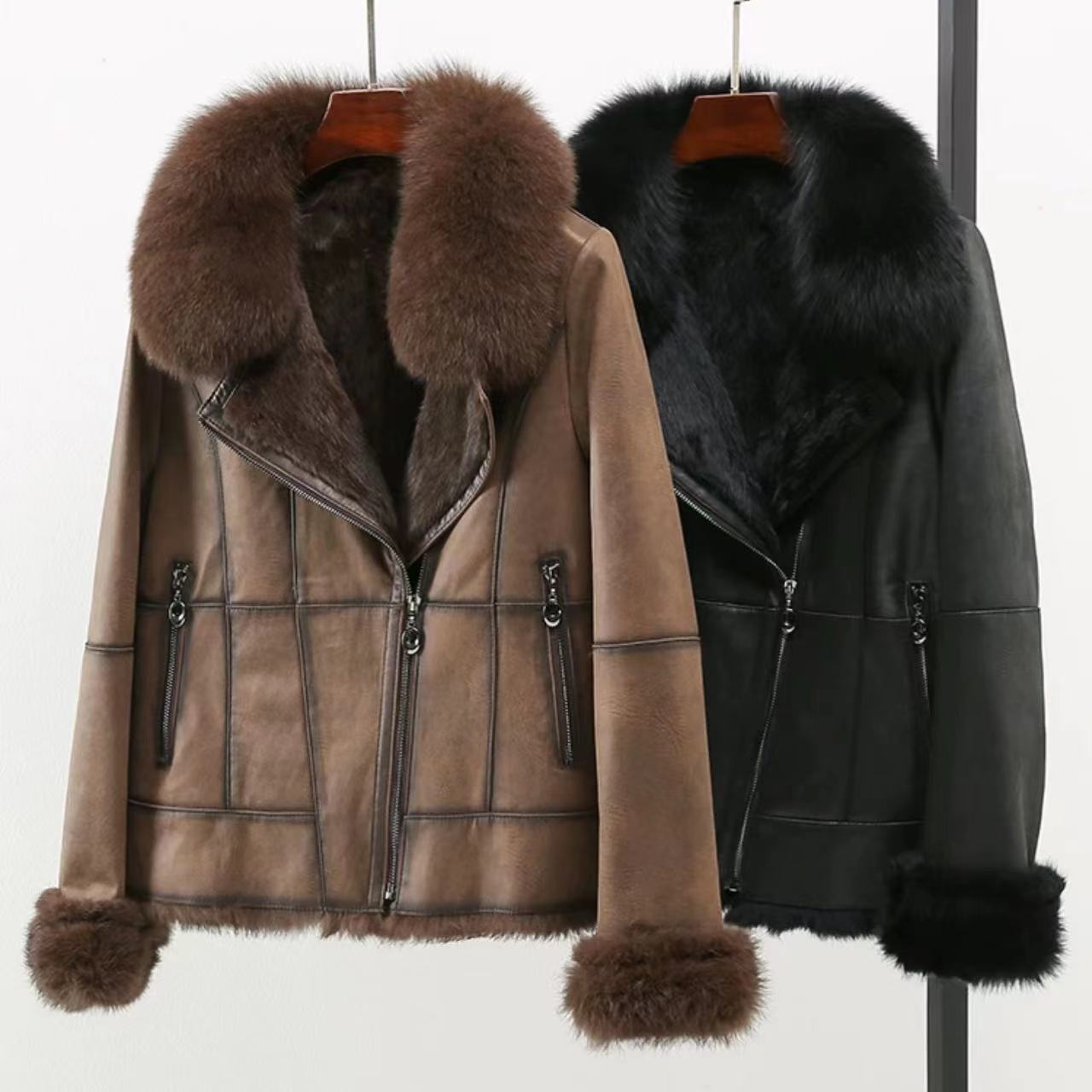 【火苗】 高定外套短款外套 大领子 保暖冬季皮毛一体加厚时尚款