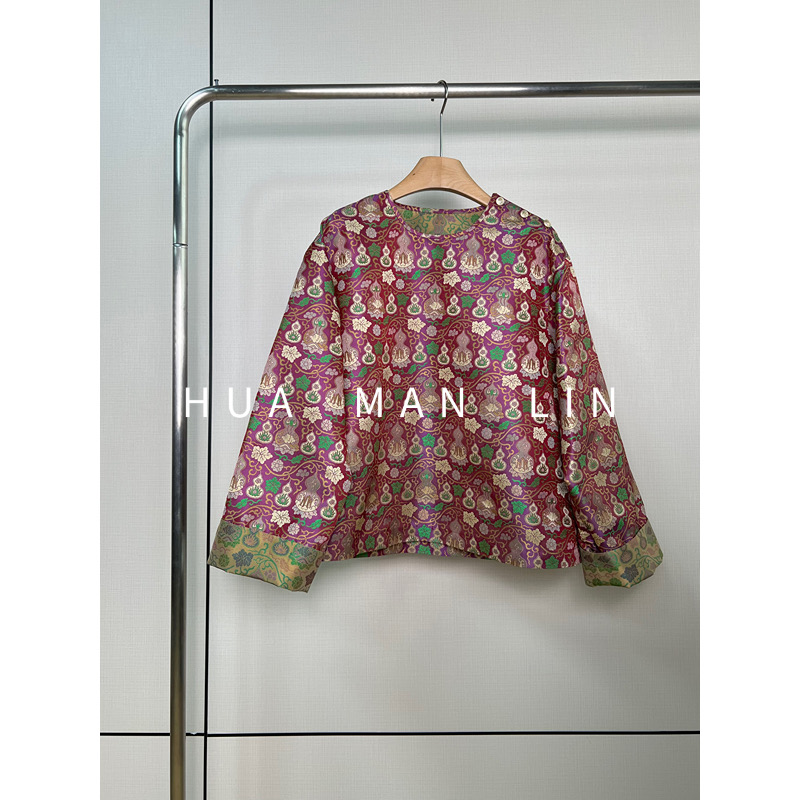 圆领蜀锦真丝桑蚕丝上衣245697