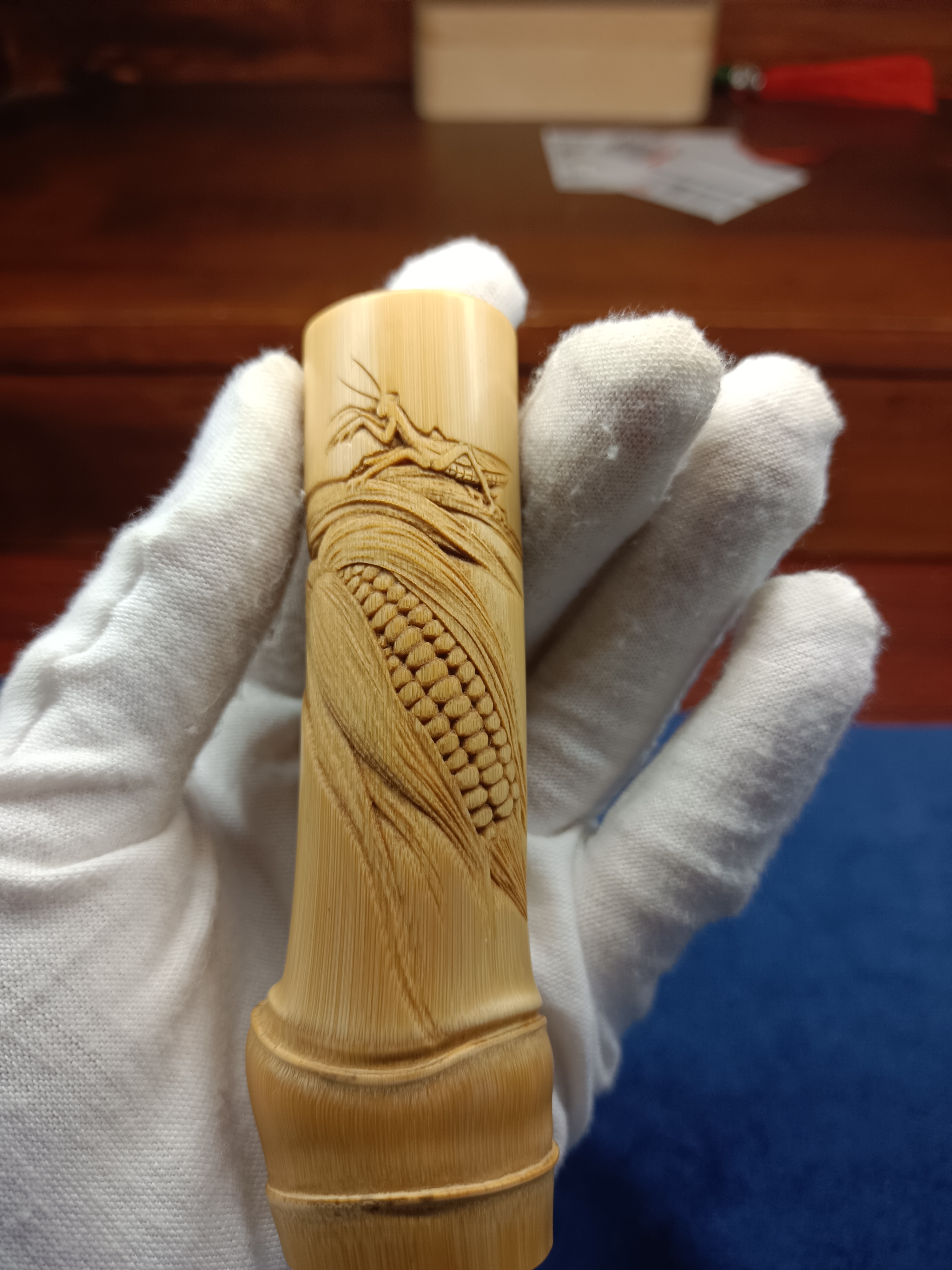 竹雕，实心玉竹《金玉满堂》