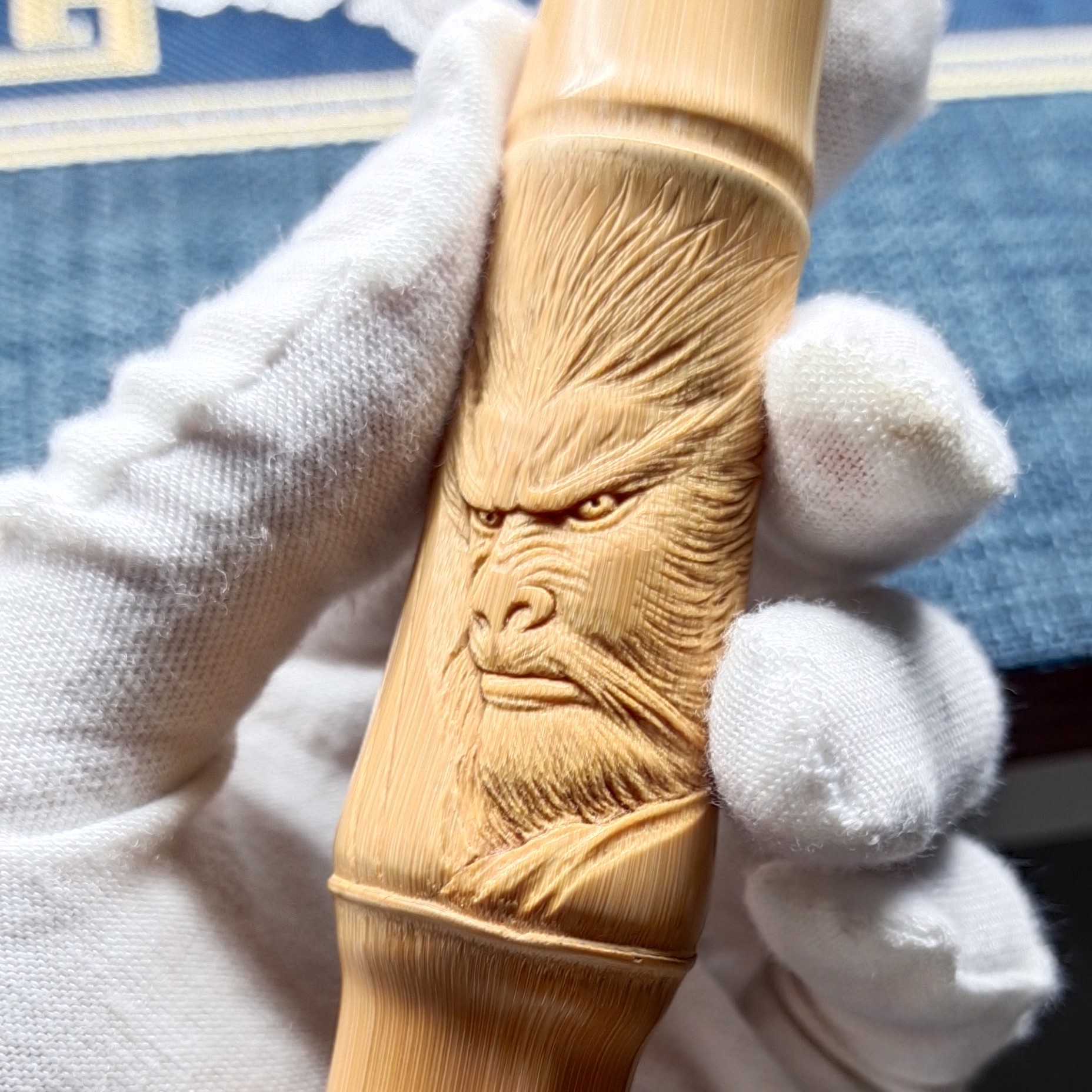 竹雕实心玉竹，手持《悟空》直径2.0/2.7cm长23.9cm