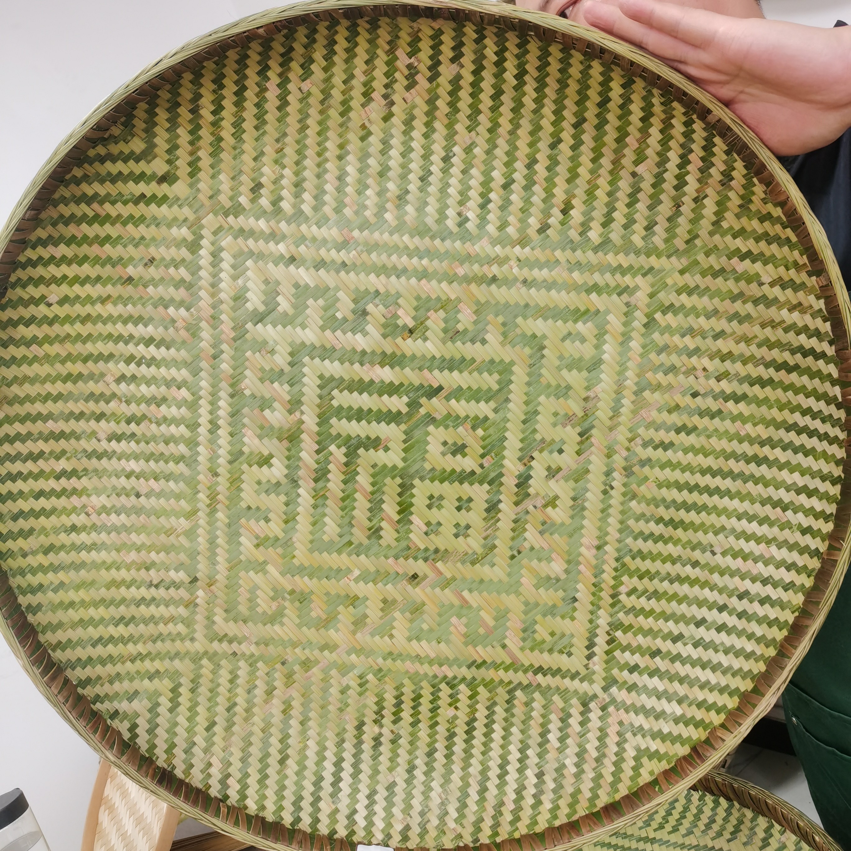 工艺品精编带字花纹纯竹子精品篮盘簸箕装水果干货用