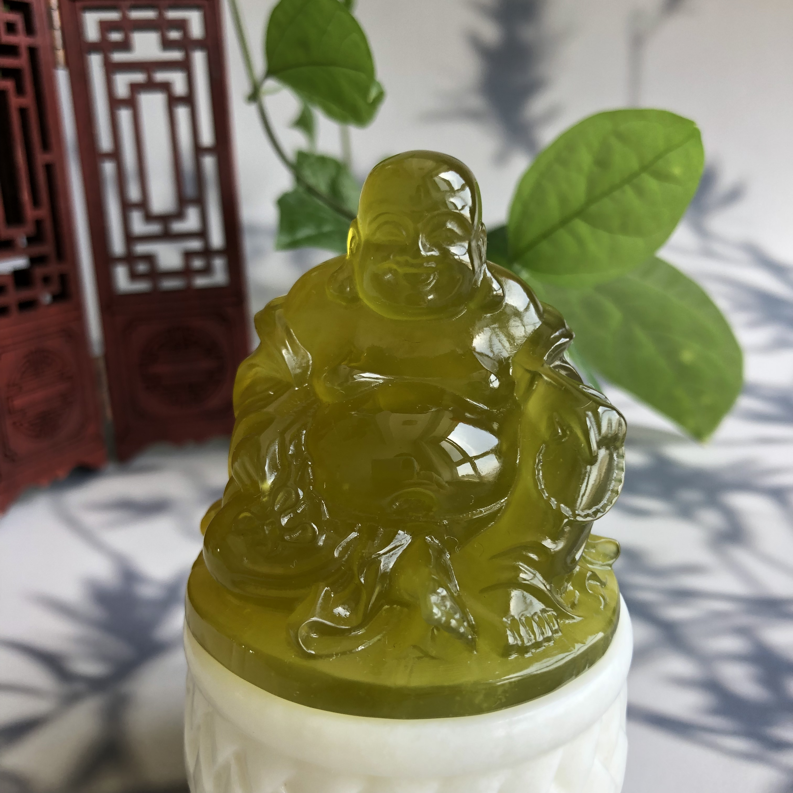 笑佛 佑主平安 小摆 岫玉 座高35毫米 尺寸：87＊51＊51毫米 