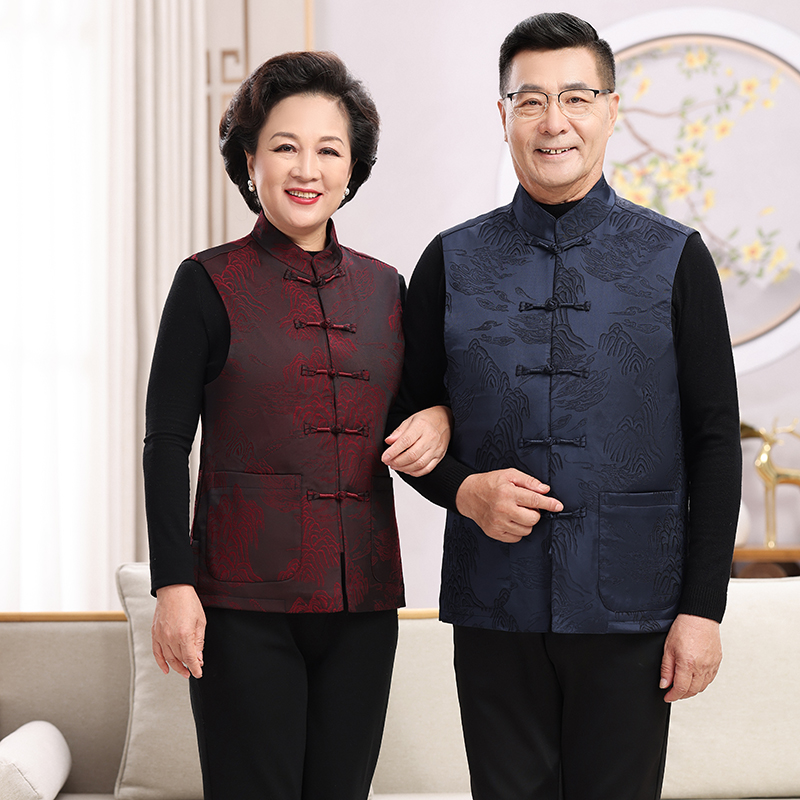 中老年马甲春秋季薄款爸爸装妈妈喜庆宽松坎肩外套爷爷奶奶马夹女