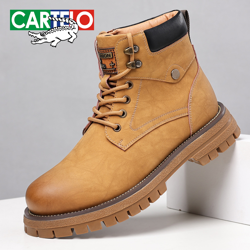 卡帝乐鳄鱼男鞋马丁靴男春季高帮棉鞋户外工装靴子加厚保暖大黄靴