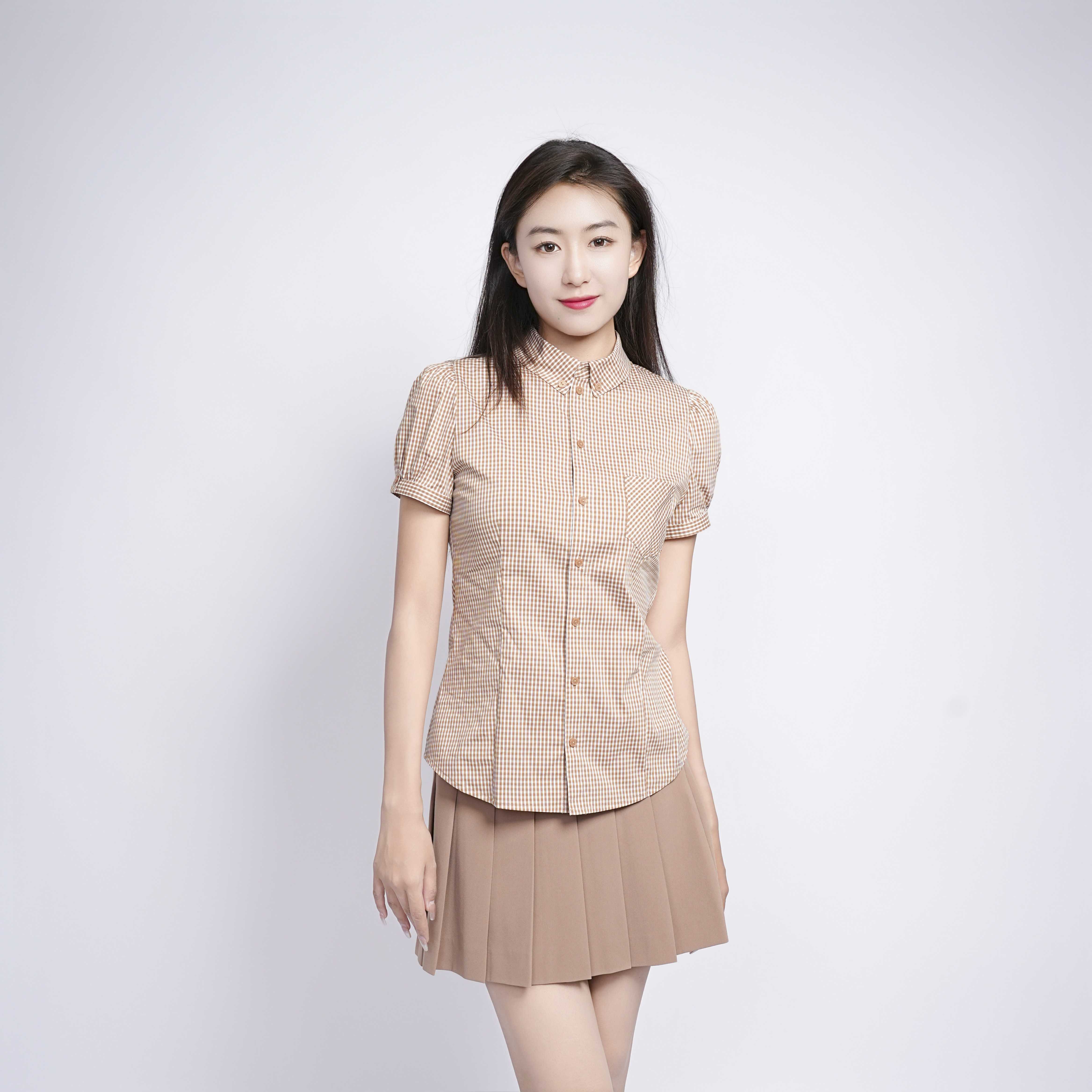 AMASS/阿玛施美拉德公主袖纯色收腰显瘦夏季百搭短袖衬衫 5300948