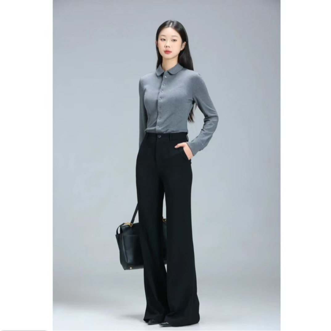 AMASS/阿玛施新款高腰裤直筒阔腿裤四季休闲裤秋冬显瘦垂感510021