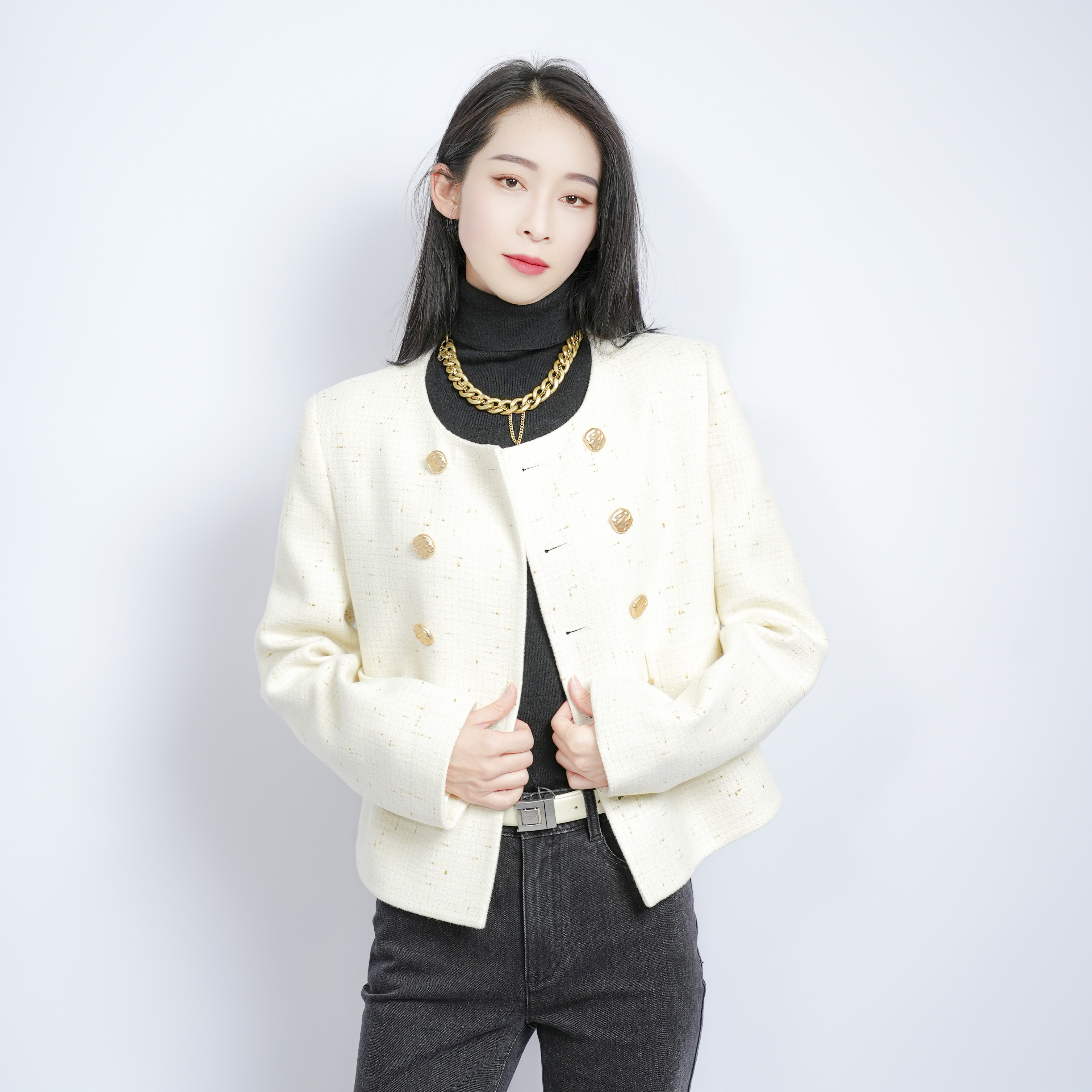 AMASS/阿玛施美拉德法式气质简约毛呢设计感短小香风外套 5400837