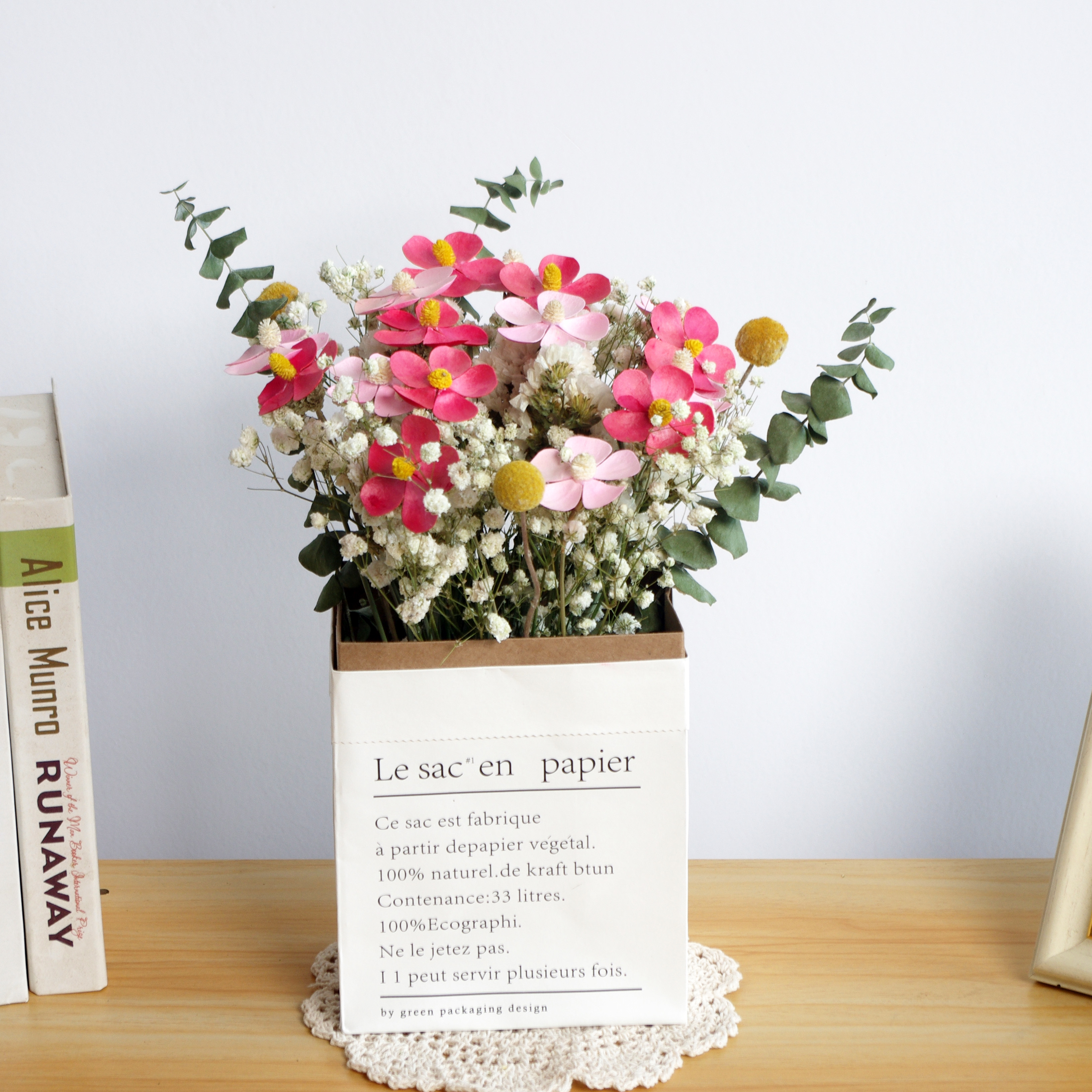 干花红粉罗兰满天星尤加利组合花束套装家居摆放装饰书桌卧室装饰