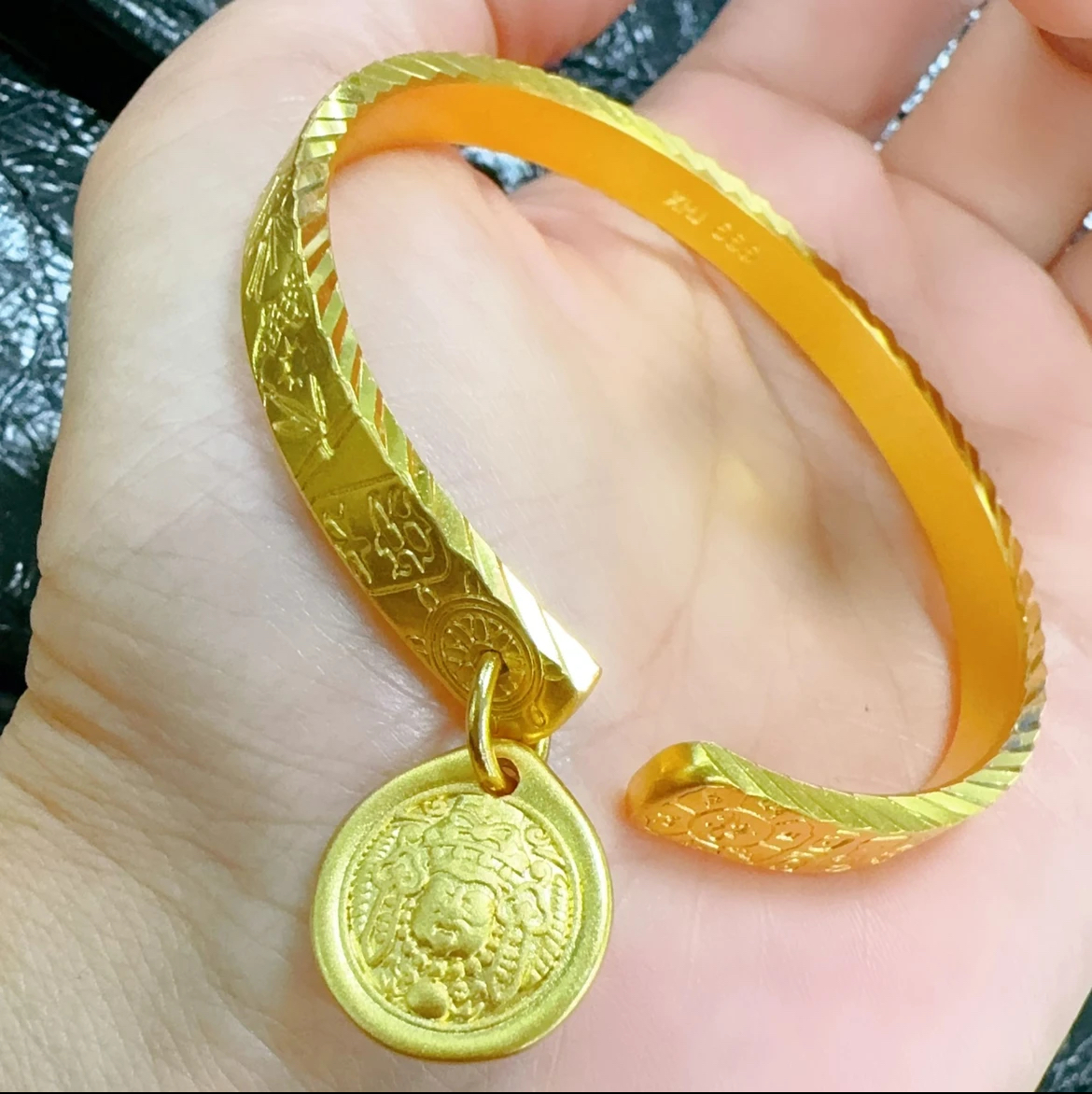 铜合金手镯 【一立金沙】吉言开口手镯光面首饰妈妈饰品镯子