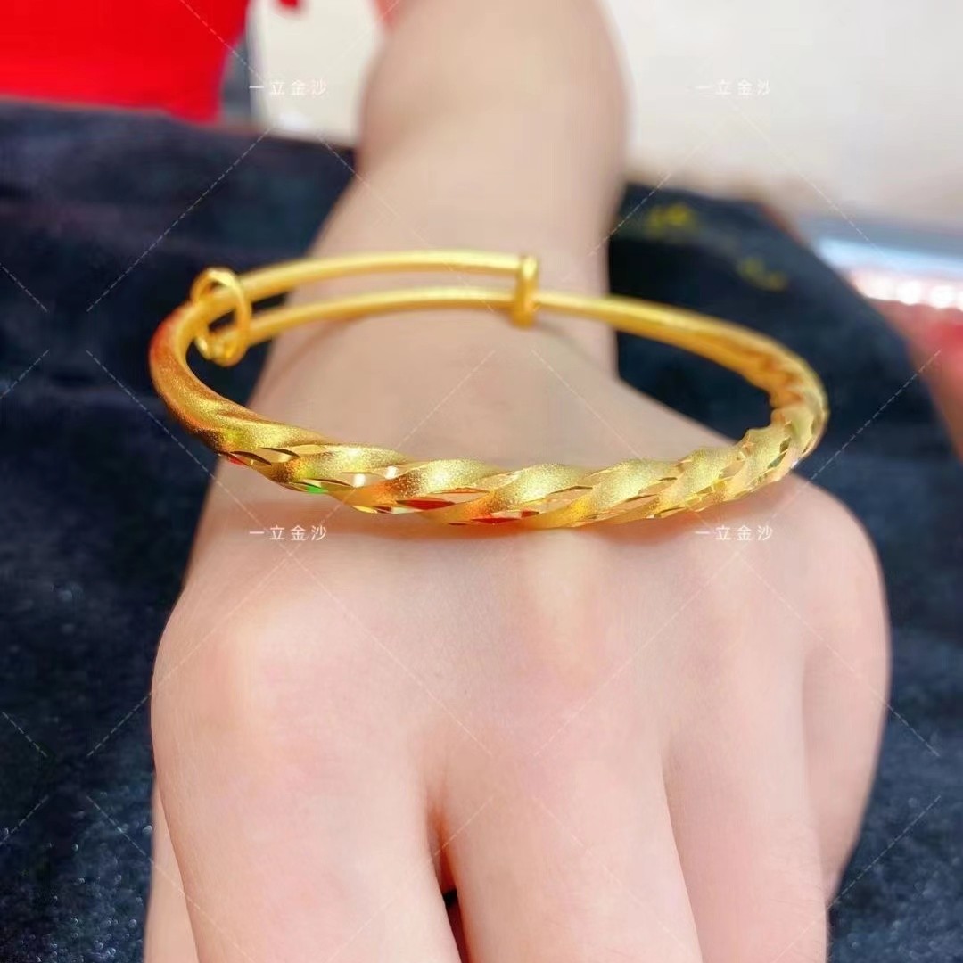 铜合金手镯 【一立金沙】扭转乾坤素圈推拉手镯精美女款气质饰品