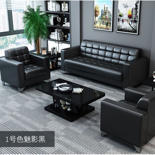 颜值传统时尚搭配设计实木办公沙发茶几组合现代简约商务会客5