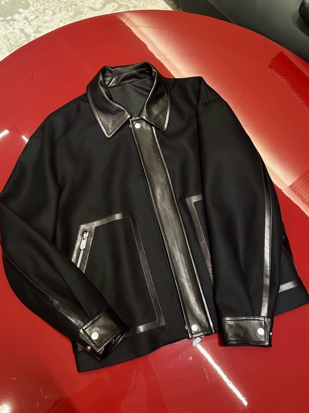 CLARAFARA秋季新款 羊毛拼羊皮经典翻领夹克